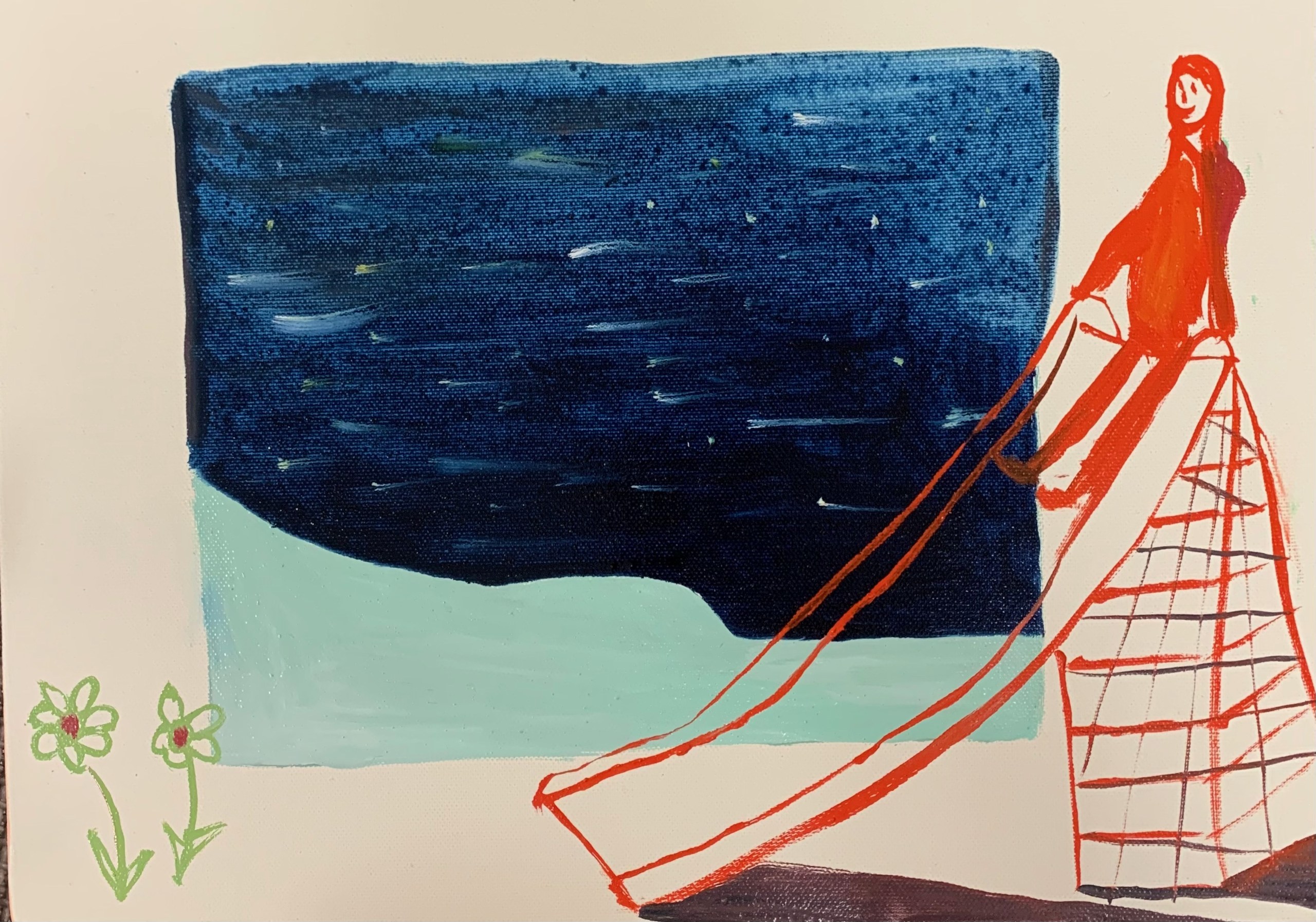 A shooting star from atop a slide and gold waiting below